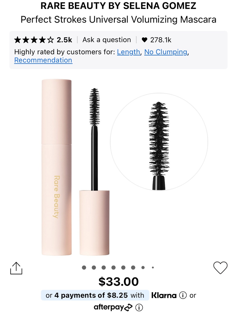 BNWT Rare Beauty by Selena Gomez - Perfect Strokes Universal Volumizing Mascara